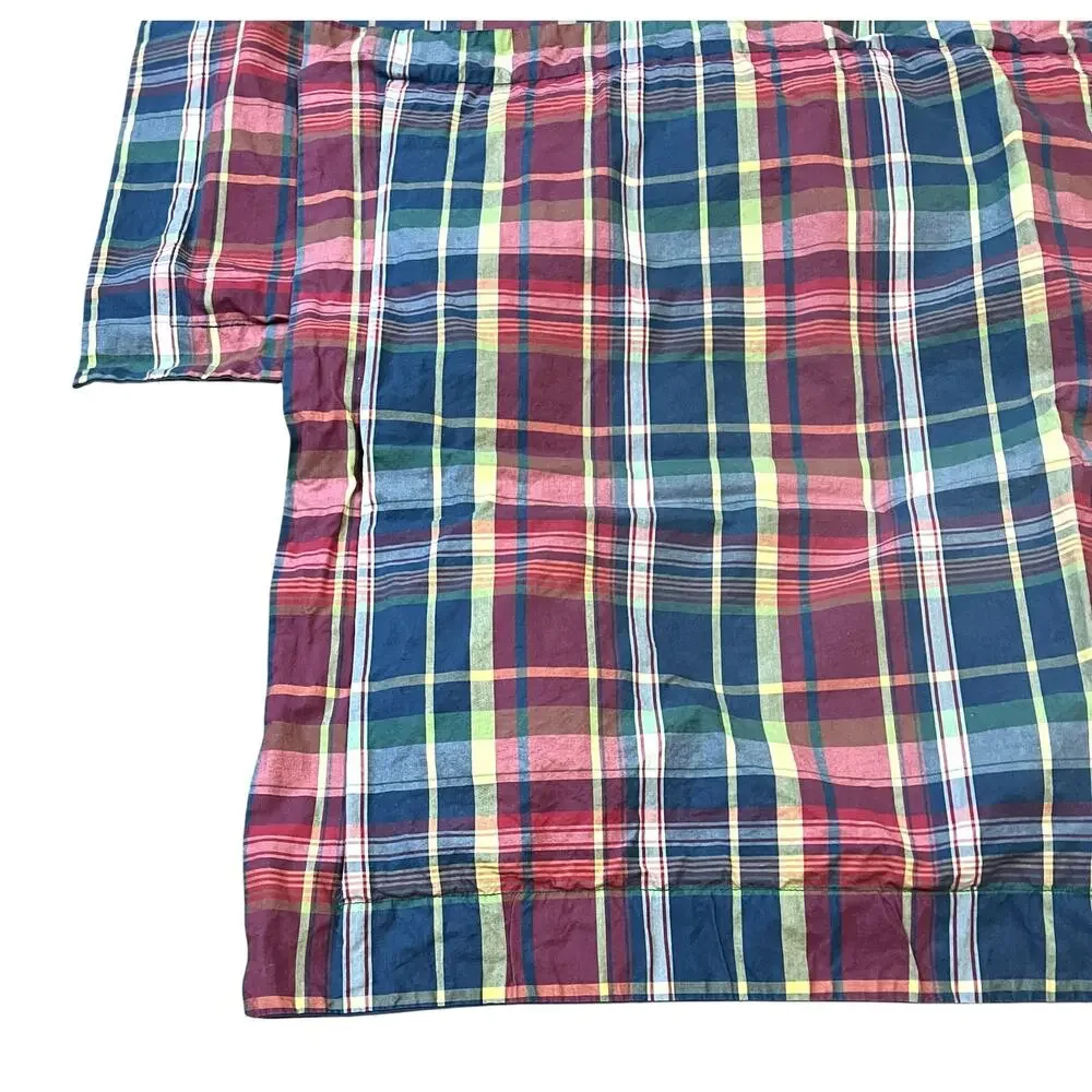 Vintage Ralph Lauren Pillow Sham Set of 2 Standard Plaid Madras Blue Red Cotton